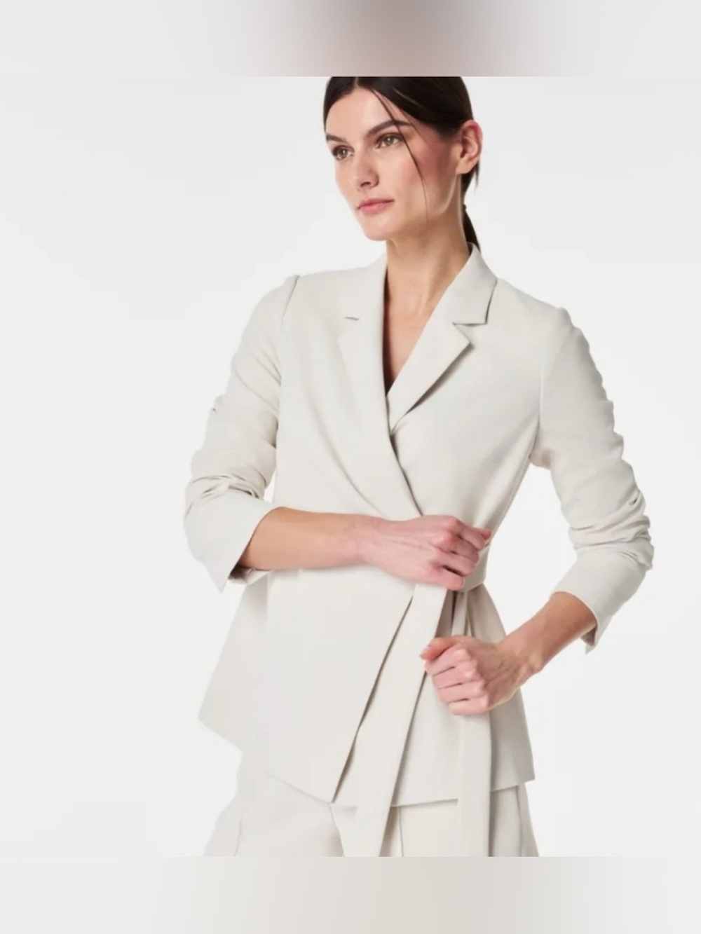 Spanx Carefree Crepe Wrap Blazer Parchment Beige XL
